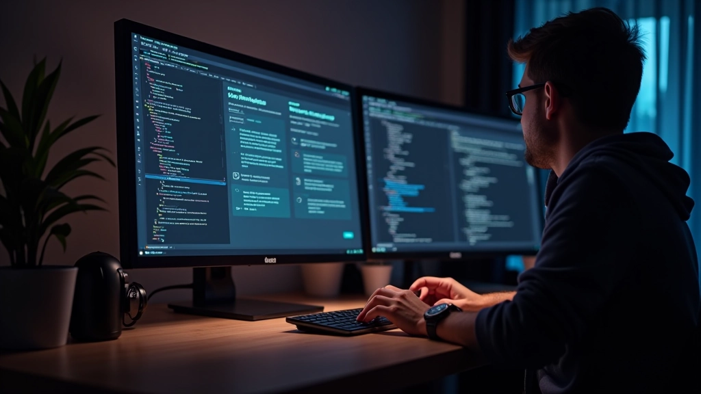 Espace de travail moderne avec design UI sur écrans multiples